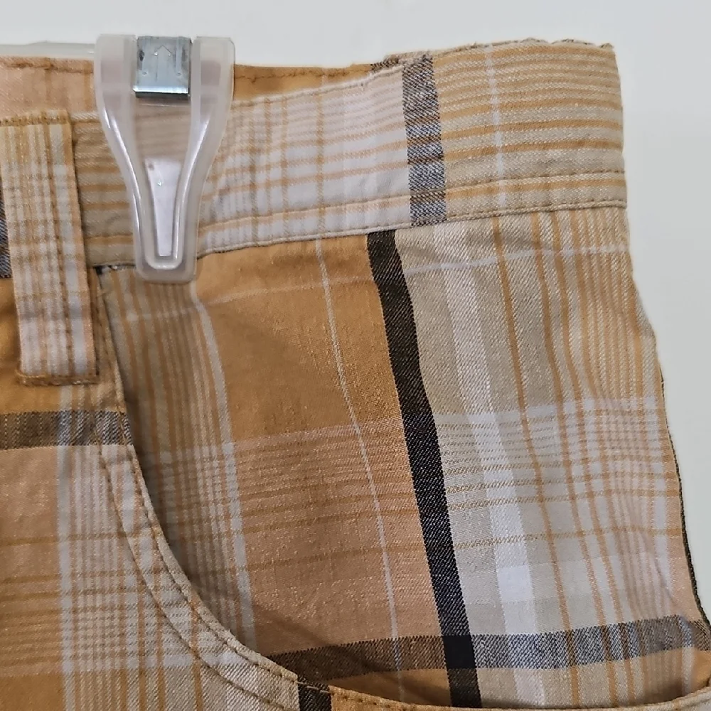 4 FatherZ Men's Plaid Cargo Shorts in Tan and White Size 2XL